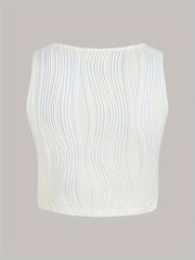 Solid Textured Square Neck Tank Top Sleeveless Summer Casual Top