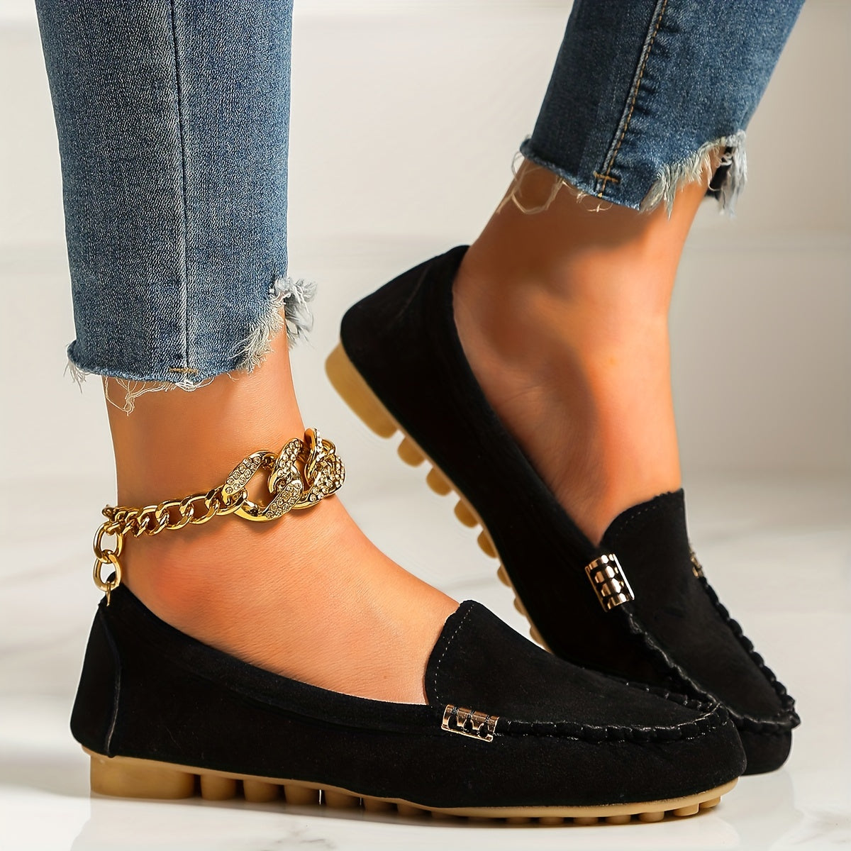 Buckle Decor Denim Flat Comfortable Skate Shoes