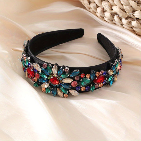 Colorful Rhinestone Headband Wide Head Hoop Vintage Hair Band