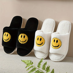 Women's Smile Face Pattern Slippers Casual Slip On Plush Shoes