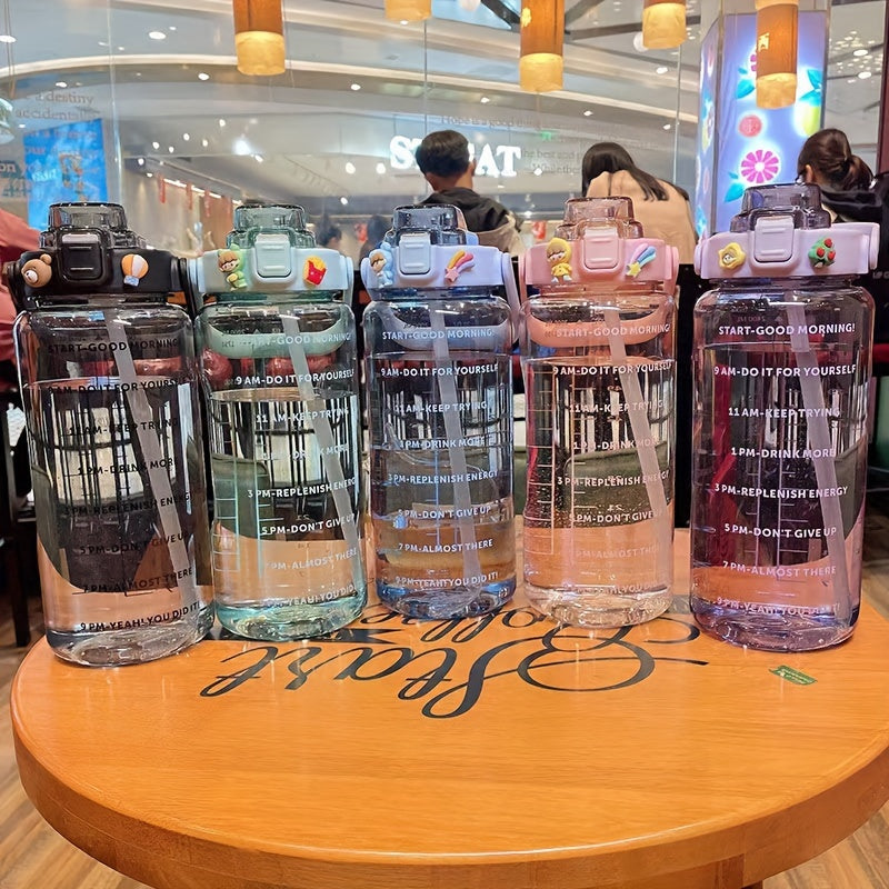 2L 67oz Sports Water Bottle with Straw and Time Marker
