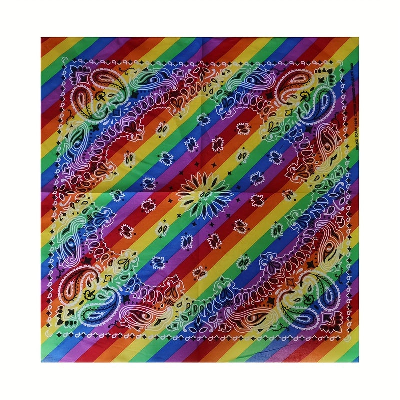 Rainbow Striped Square Scarf Paisley Print Cotton Bandana Hip Hop LGBT Pride