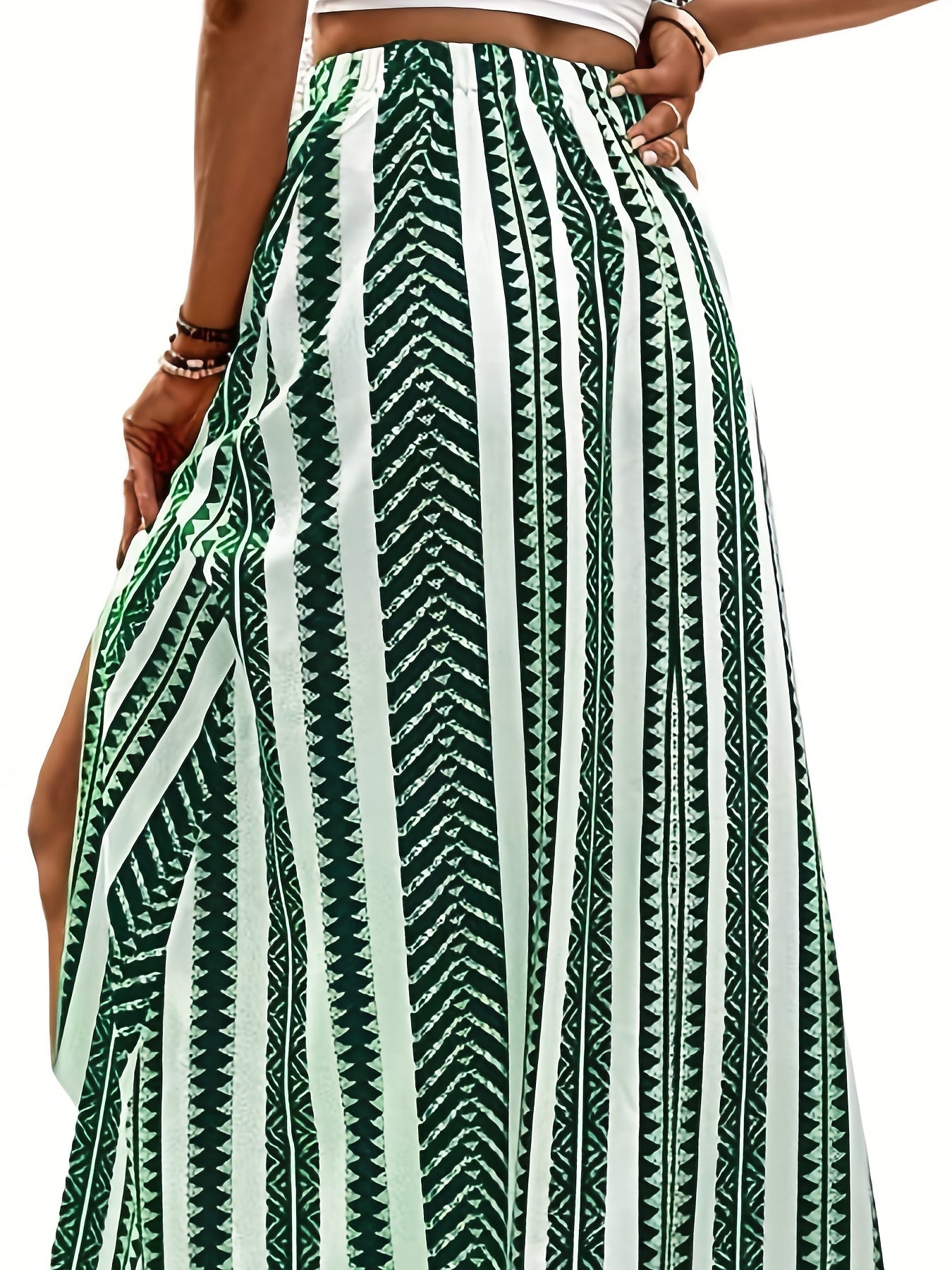 Striped Print Split Skirt for Spring & Summer