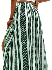 Striped Print Split Skirt for Spring & Summer