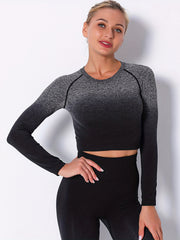Gradient Yoga Tops Long Sleeve Quick Dry Gym Fitness T shirt