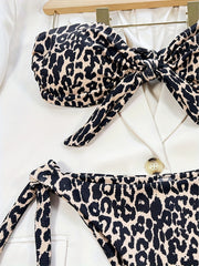 Leopard Print Tie Side Bandeau Bikini Swimsuit Women's Swimwear