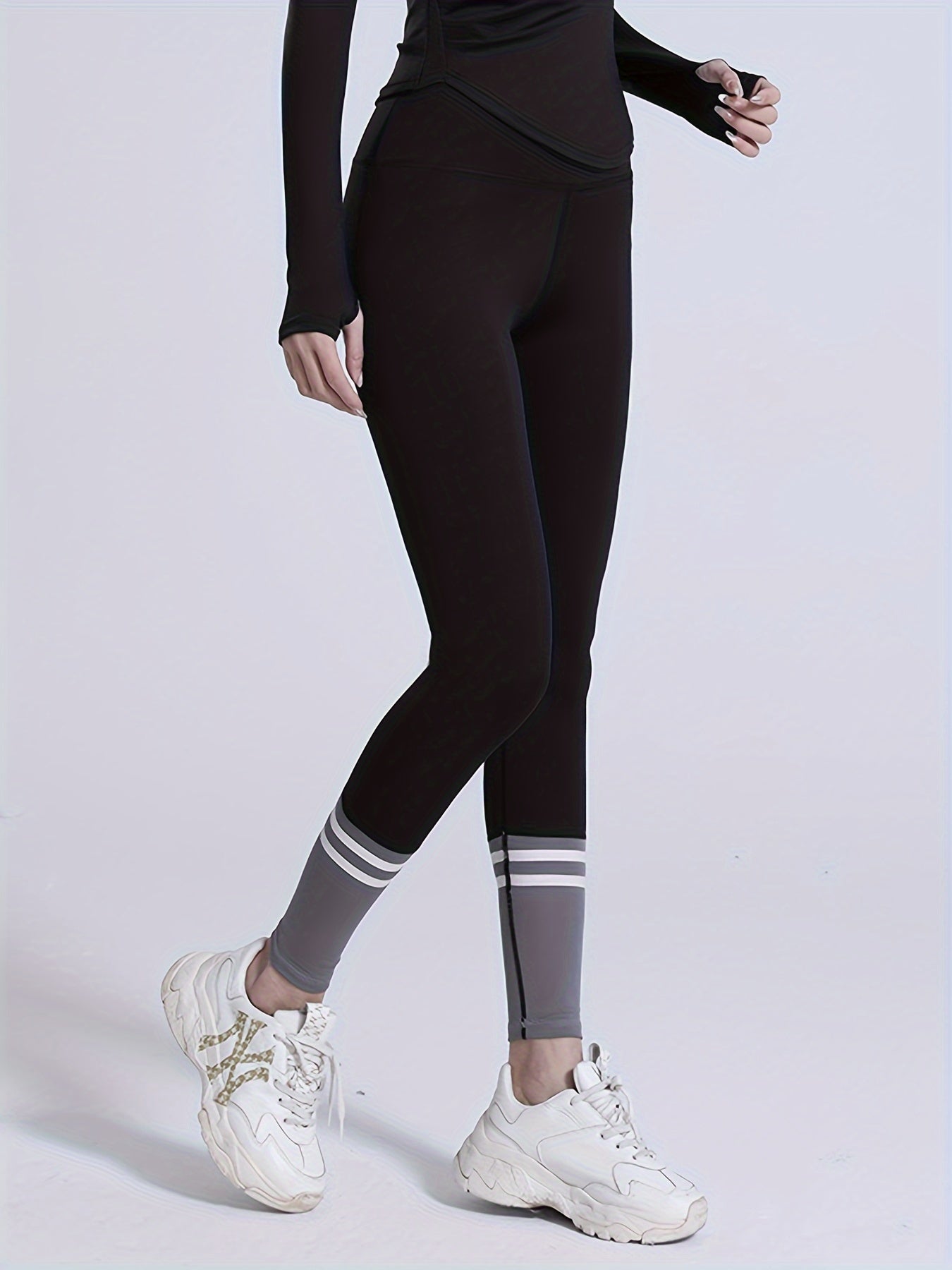 Block Striped Stitching Butt Lifting Yoga Pants