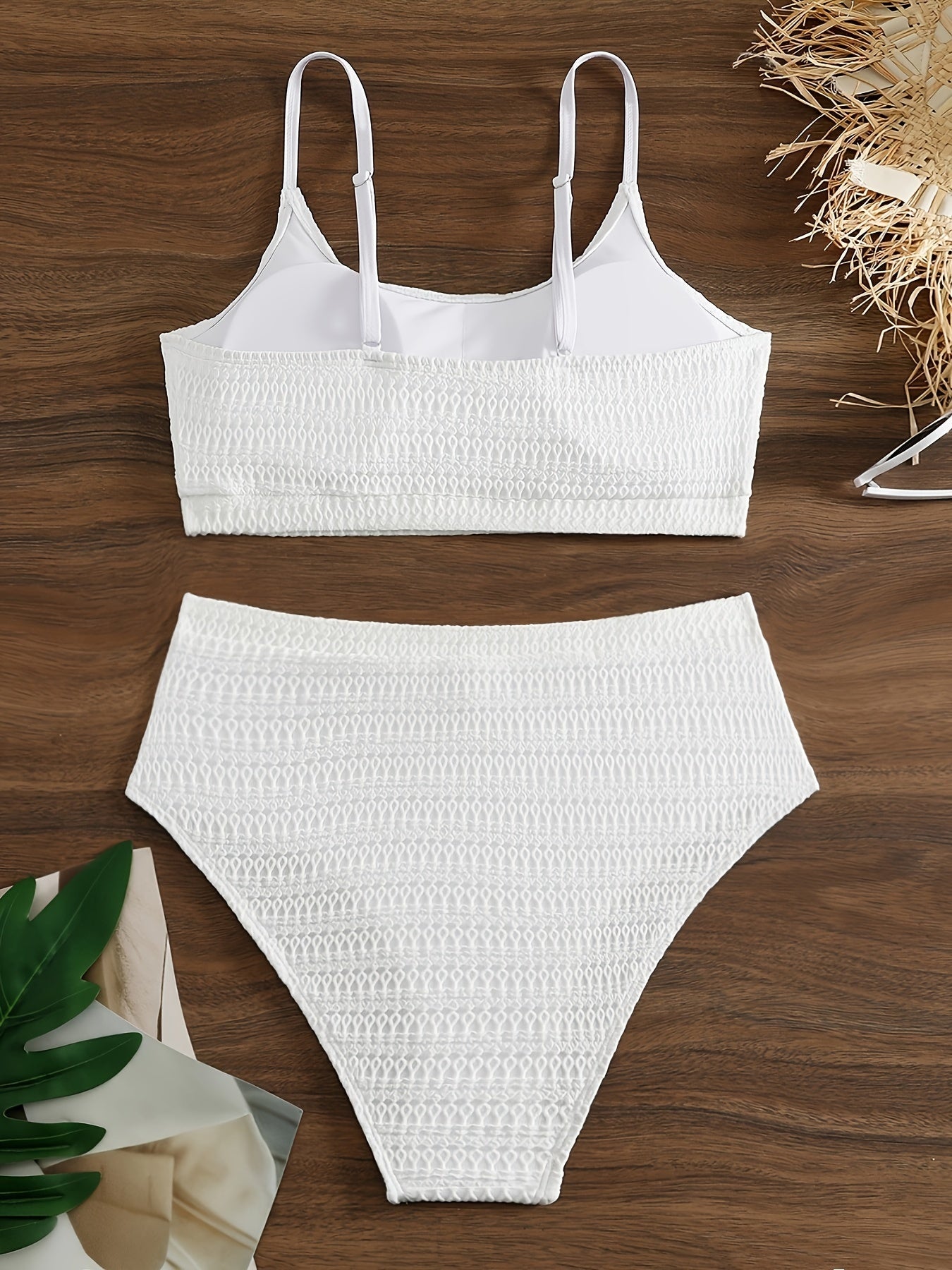 Textured Bikini Set Women's Padded Bra & High Rise Panty Swimsuit