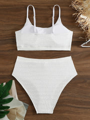 Textured Bikini Set Women's Padded Bra & High Rise Panty Swimsuit
