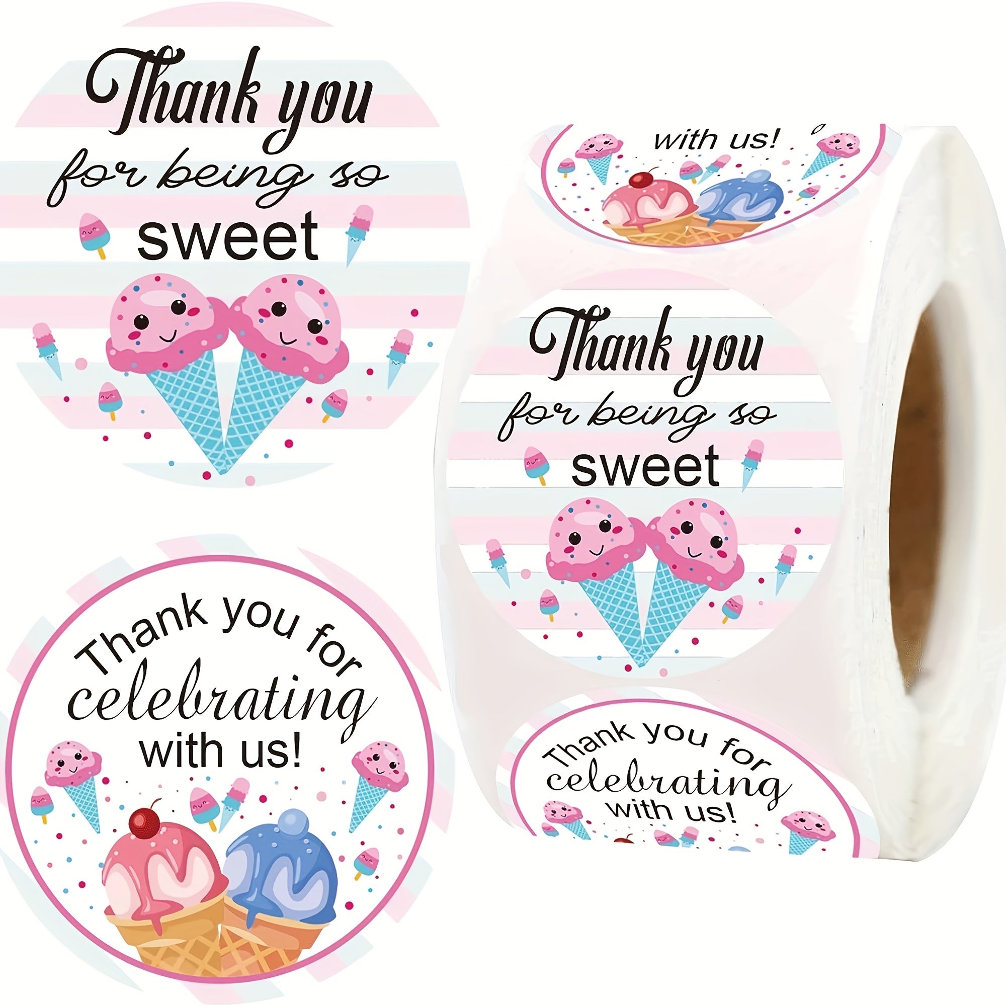 Ice Cream Thank You Stickers 500pcs - Birthday Party Themed Labels