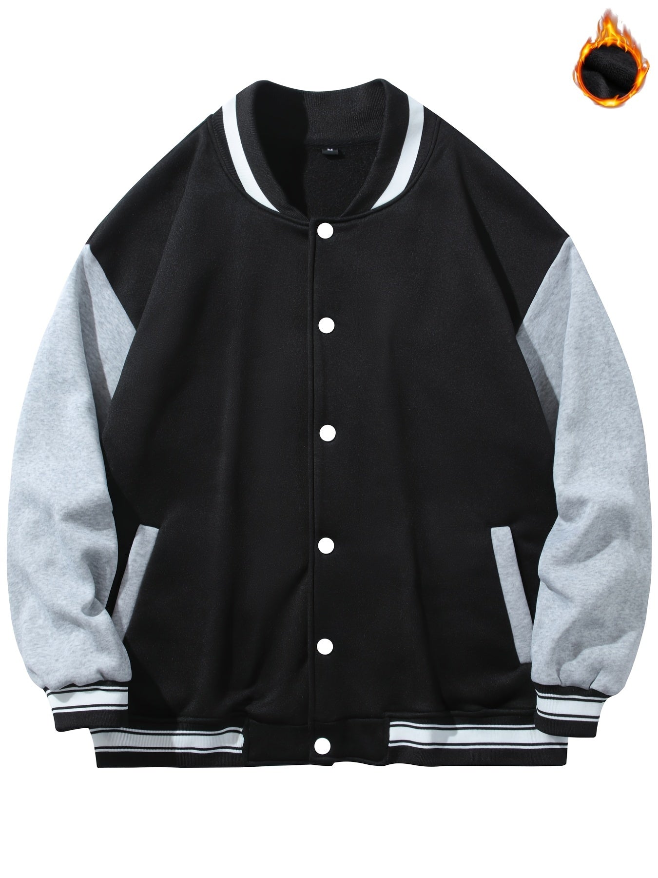 Teddy Bear Graphic Print Men's Casual Baseball Jacket
