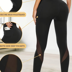 Breathable Mesh Side Pockets Yoga Leggings High Elastic Sports Fitness Pants