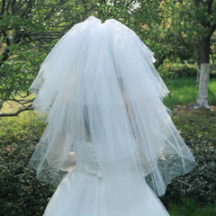 Bridal Layer Mesh Veil With Comb Faux Pearl Wedding Accessories