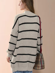Stripe Print Open Front Cardigan