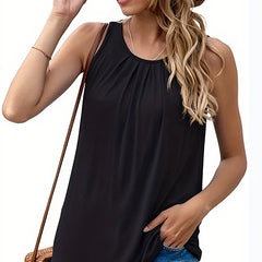 Women's Solid Crew Neck Tank Top Sleeveless Summer Shirt