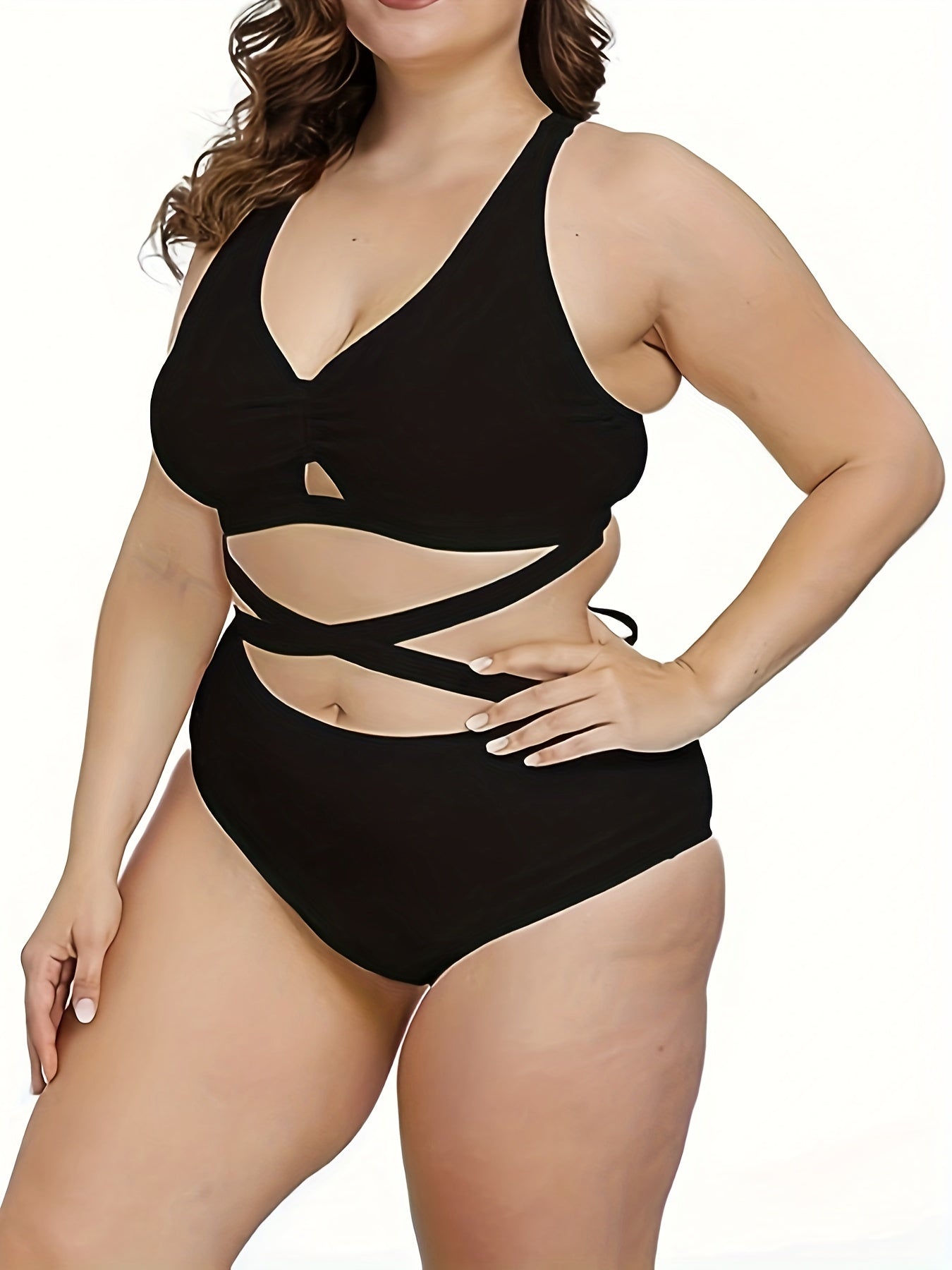 Bikini Set Solid Cross Bra & High Waisted Panty Swimsuit