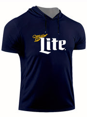 Men's Lite Print Hooded T Shirt Casual Stretch Breathable Tee
