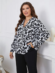 Leopard Print V Neck Blouse Plus Size
