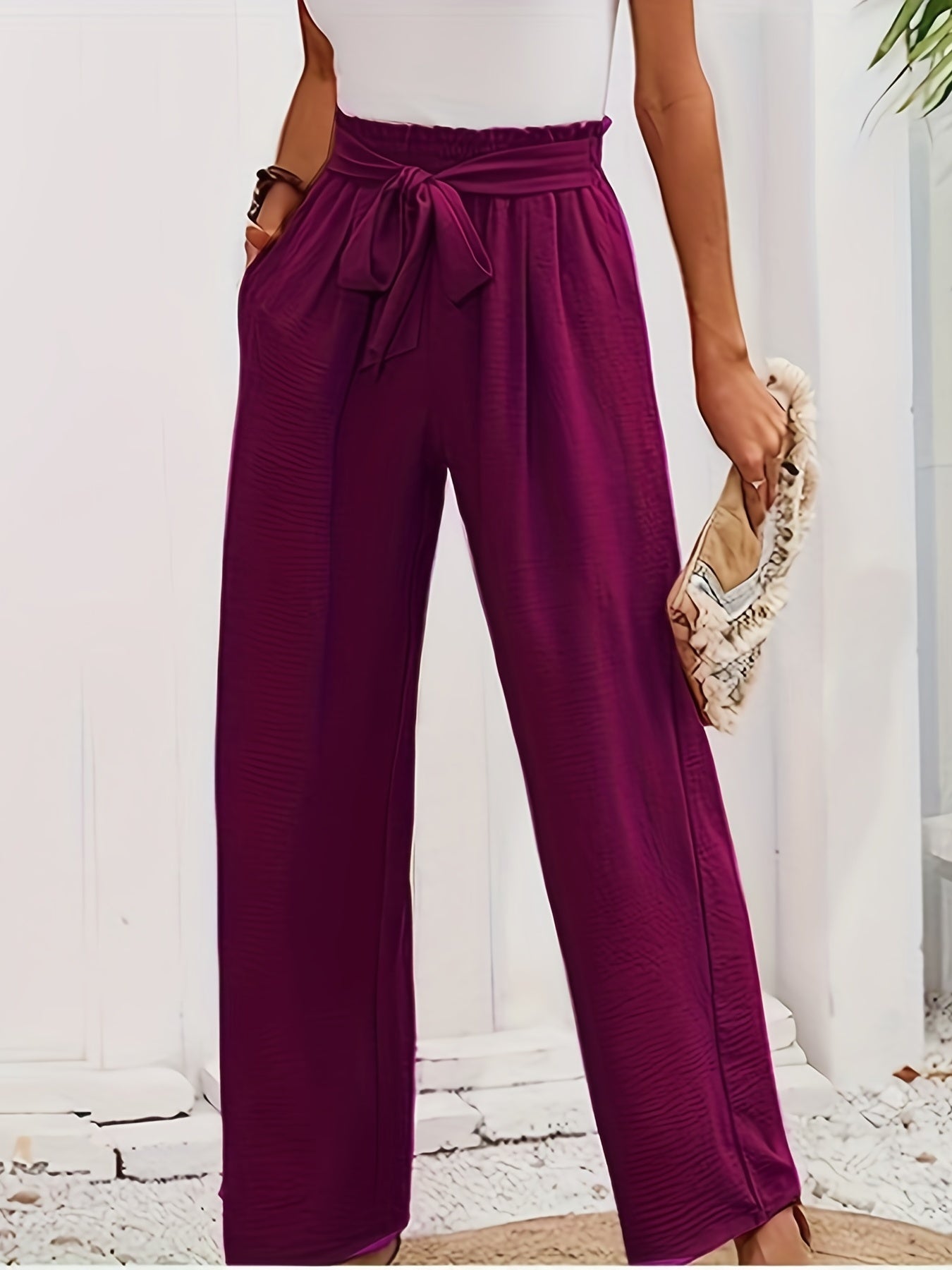 High Waist Wide Leg Pants with Belted Waist