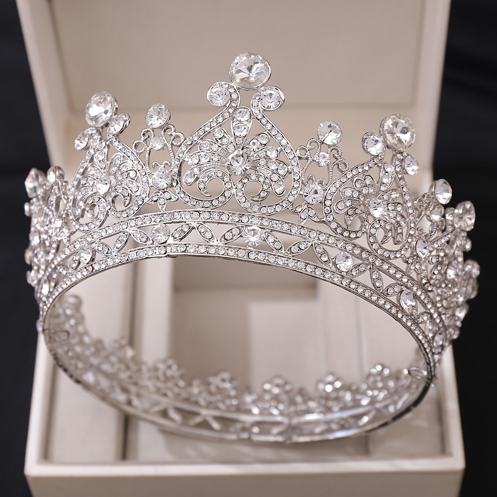 Baroque Crown Headband Round Rhinestone Tiara for Girls