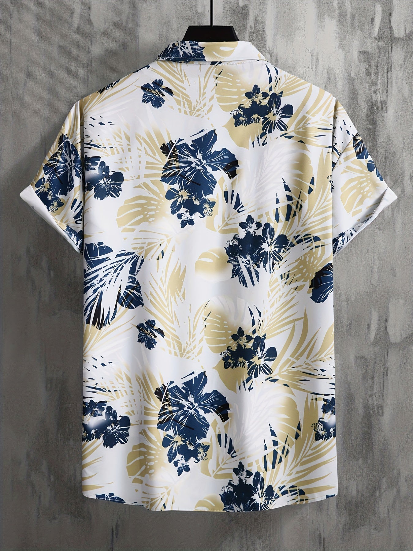 Men's Floral & Leaf Print Camp Collar Hawaiian Shirt
