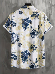 Men's Floral & Leaf Print Camp Collar Hawaiian Shirt