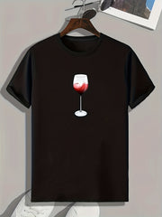 Heart Wine Print Men's Comfy T-shirt Summer Tee