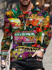 Bus Print Men's Long Sleeve Novelty T shirt Autumn Stylish Tee