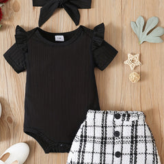 3pcs Newborn Infant Ruffles Romper Skirt Headband Set for Baby Girls