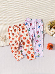 2pcs Pumpkin & Bell Print Cropped Leggings For Toddler Girls