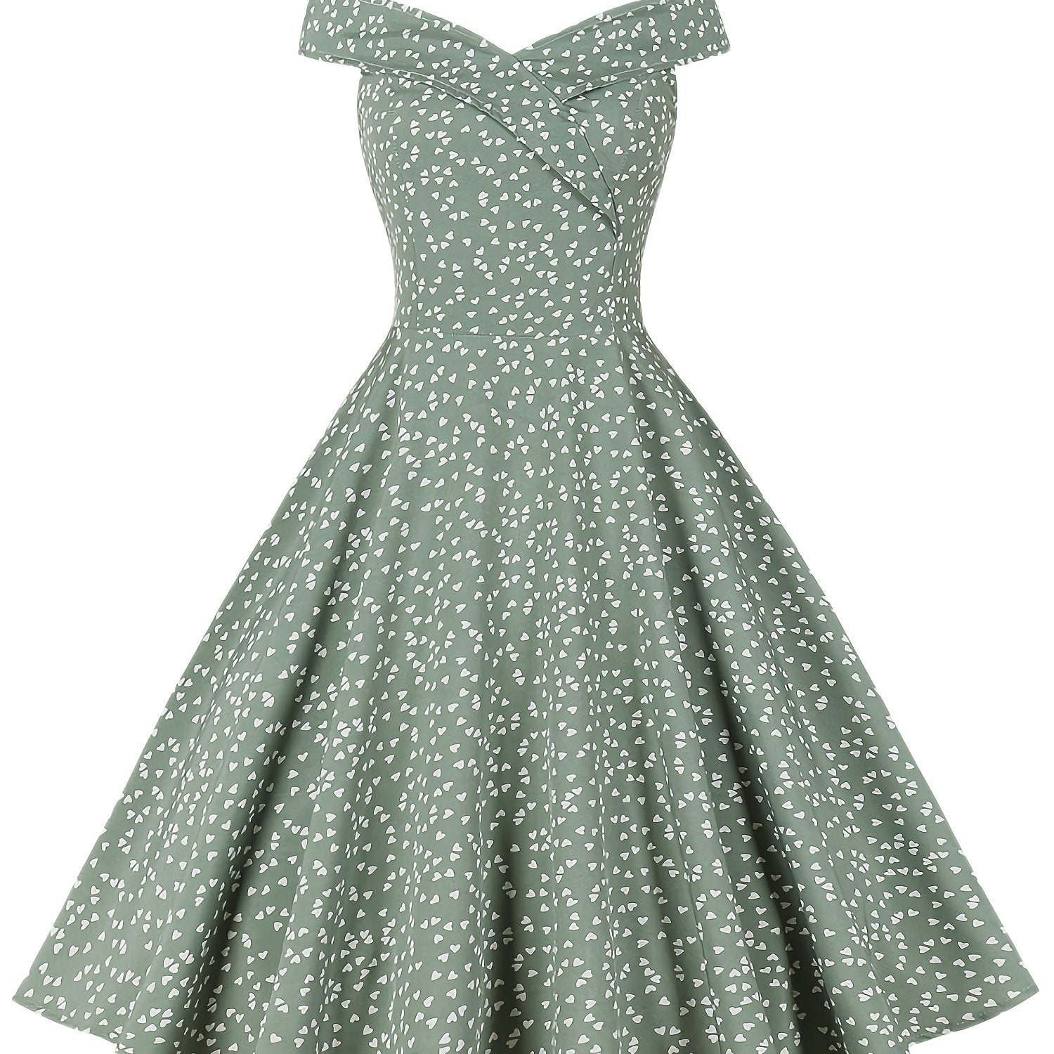 Heart Print Off Shoulder Flared Dress