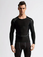Men's Solid Compression Shirt High Stretch Crew Neck Top