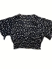 Crop Top & Wide Leg Pants Set Short Sleeve Outfit Women's Clothing