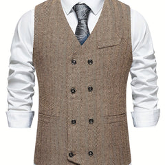 Classic Herringbone Double Breasted Men's Vest Wedding Retro Suit