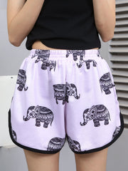 Elephant Print Elastic Waist Shorts for Women