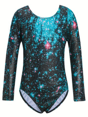Unicorn Sky Graphic Long Sleeve Ballet Leotard Girls Gymnastics Suit