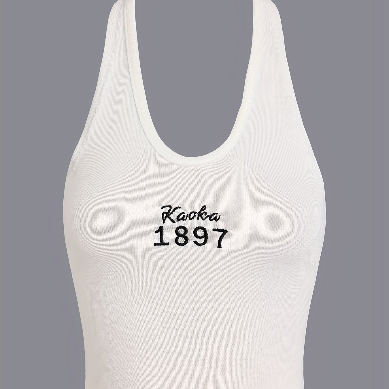 Embroidered Halter Top Sexy Crew Neck Summer Sleeveless Top
