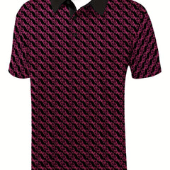 Men's Geo Polo Shirt Casual Stretch Lapel Button Up Short Sleeve Polo