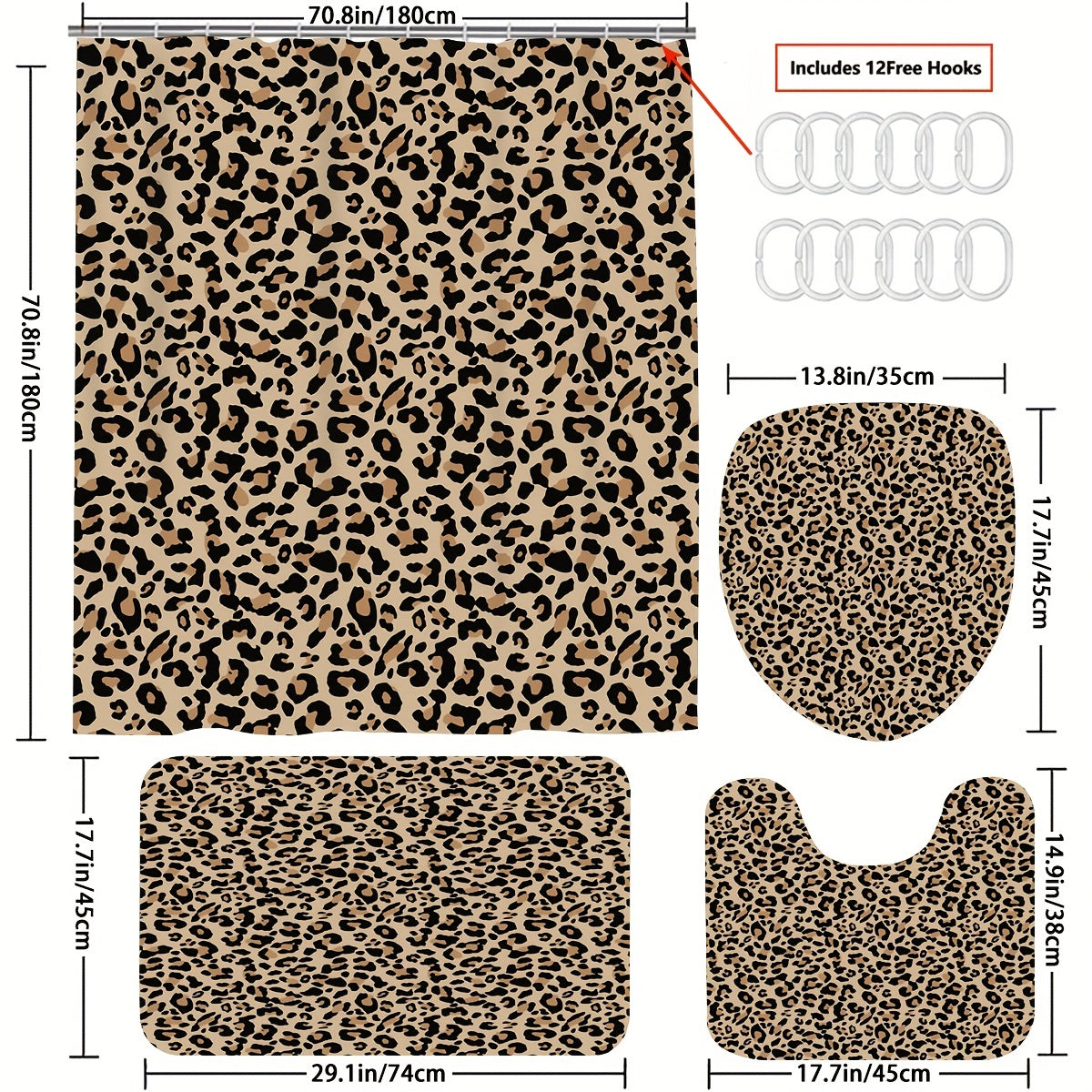 Leopard Print Shower Curtain Bathroom Decor Set