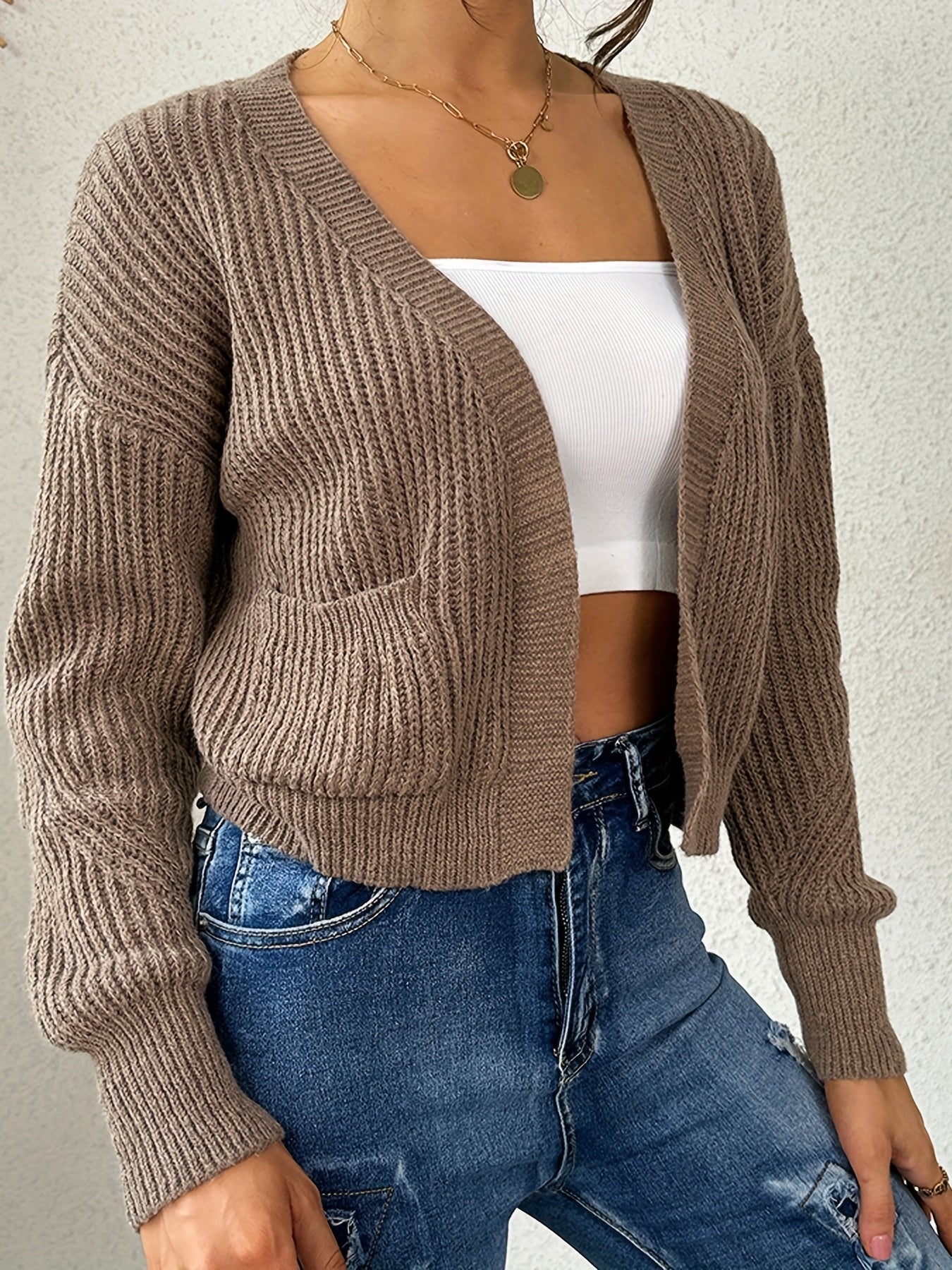Casual Ribbed Knit Long Sleeve Open Front Cardigan