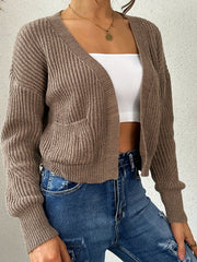 Casual Ribbed Knit Long Sleeve Open Front Cardigan