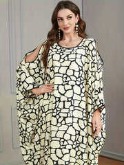 Plus Size Casual Kaftan Dress Women's Plus Allover Print Cold Shoulder