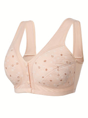 3pcs Floral Wireless Front Buckle Bras Women's Lingerie
