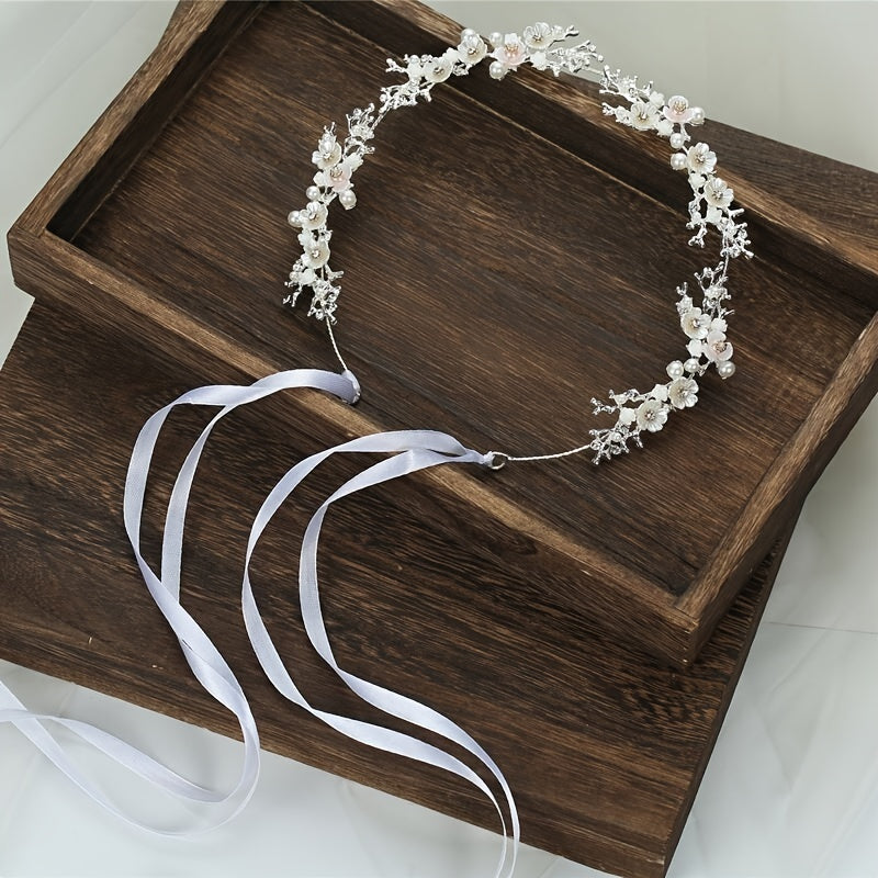 Rhinestone Faux Pearl Flower Headband Bridal Head Piece