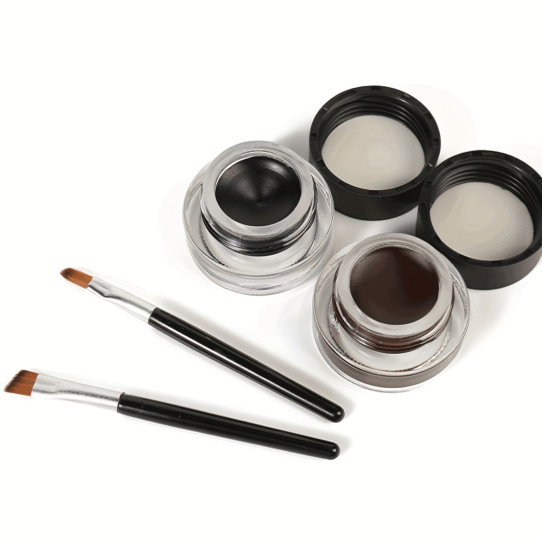 Brown Eyeliner Cream Set with Brush - Waterproof, Long Lasting, Smooth