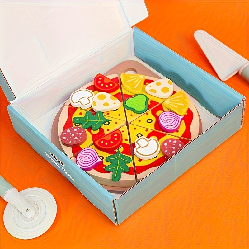 KABI Pizza Chef Junior Toy Reusable Stickers DIY Food Slicer Wood Kitchen
