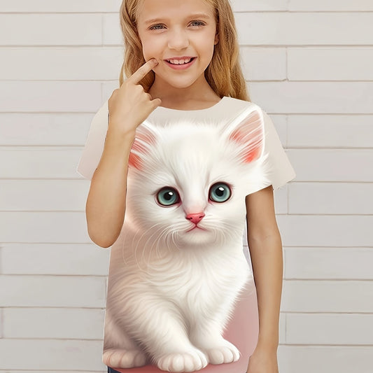 Cat Graphic Short Sleeve T shirt for Girls