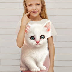 Cat Graphic Short Sleeve T shirt for Girls
