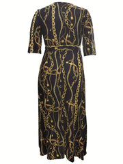 Plus Chain Print Maxi Dress With Belt
