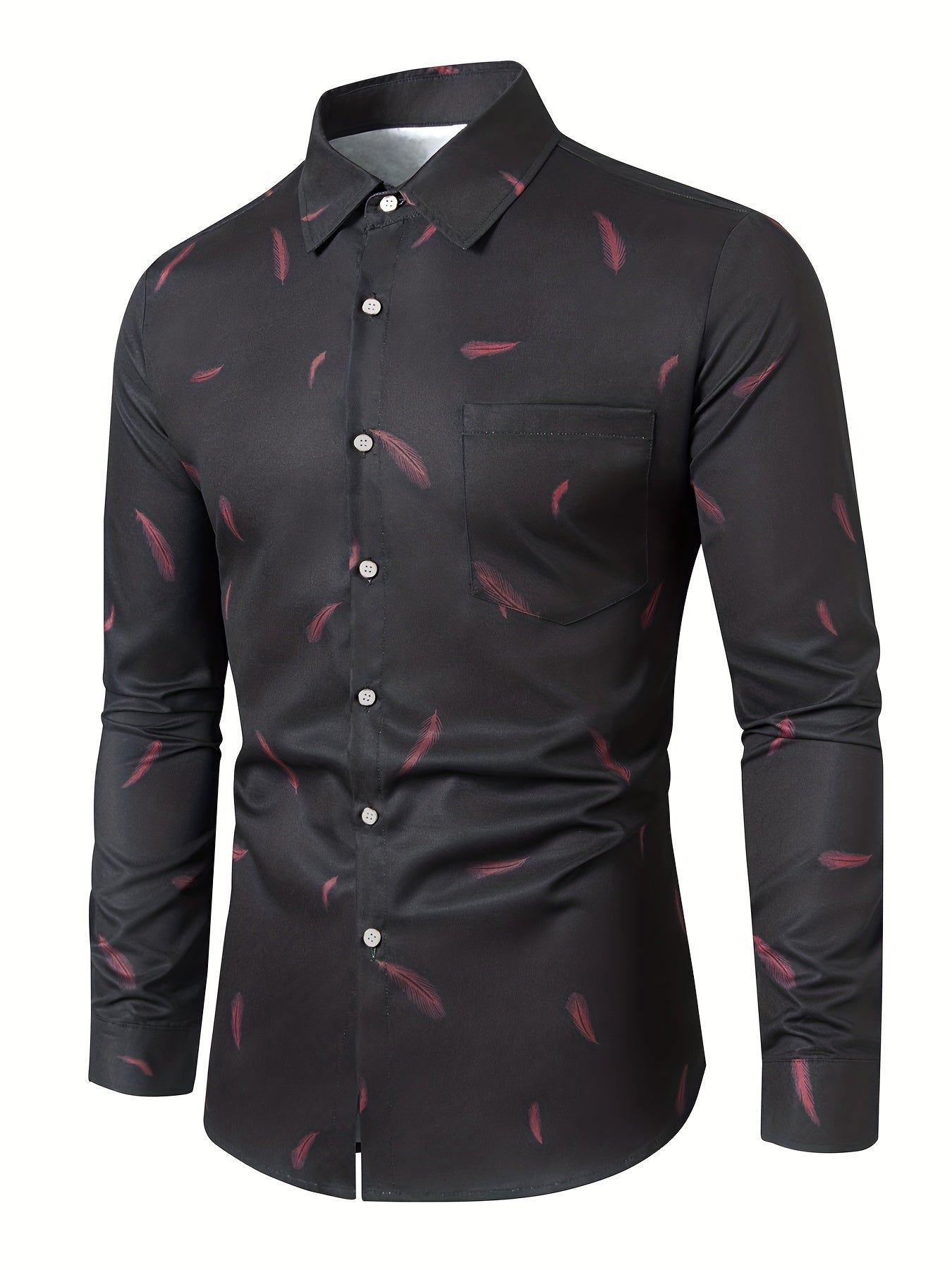 Feather Full Body Print Men's Button Up Long Sleeve Shirt
